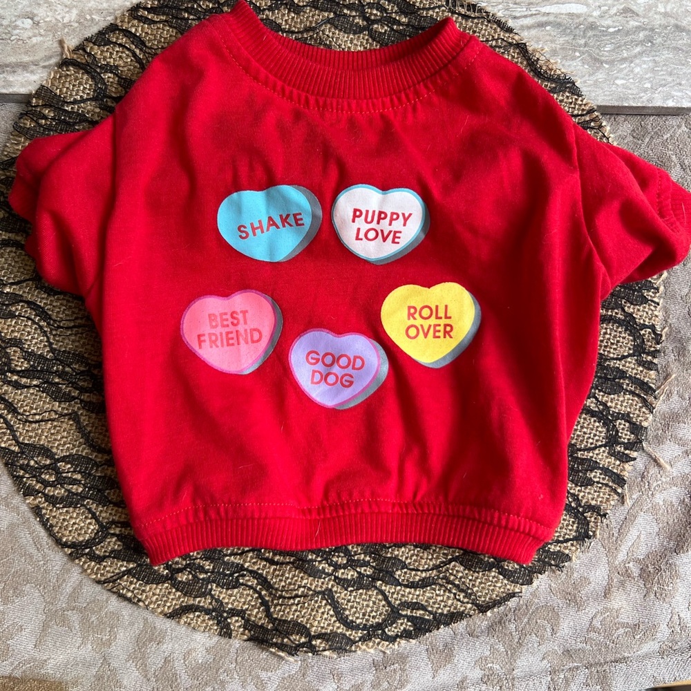 Charming Red Dog Shirt with Heart Patches